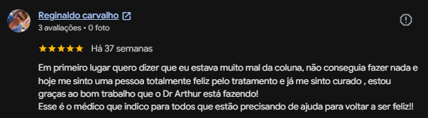 Avaliação real de paciente do Dr. Arthur Melotti no Google